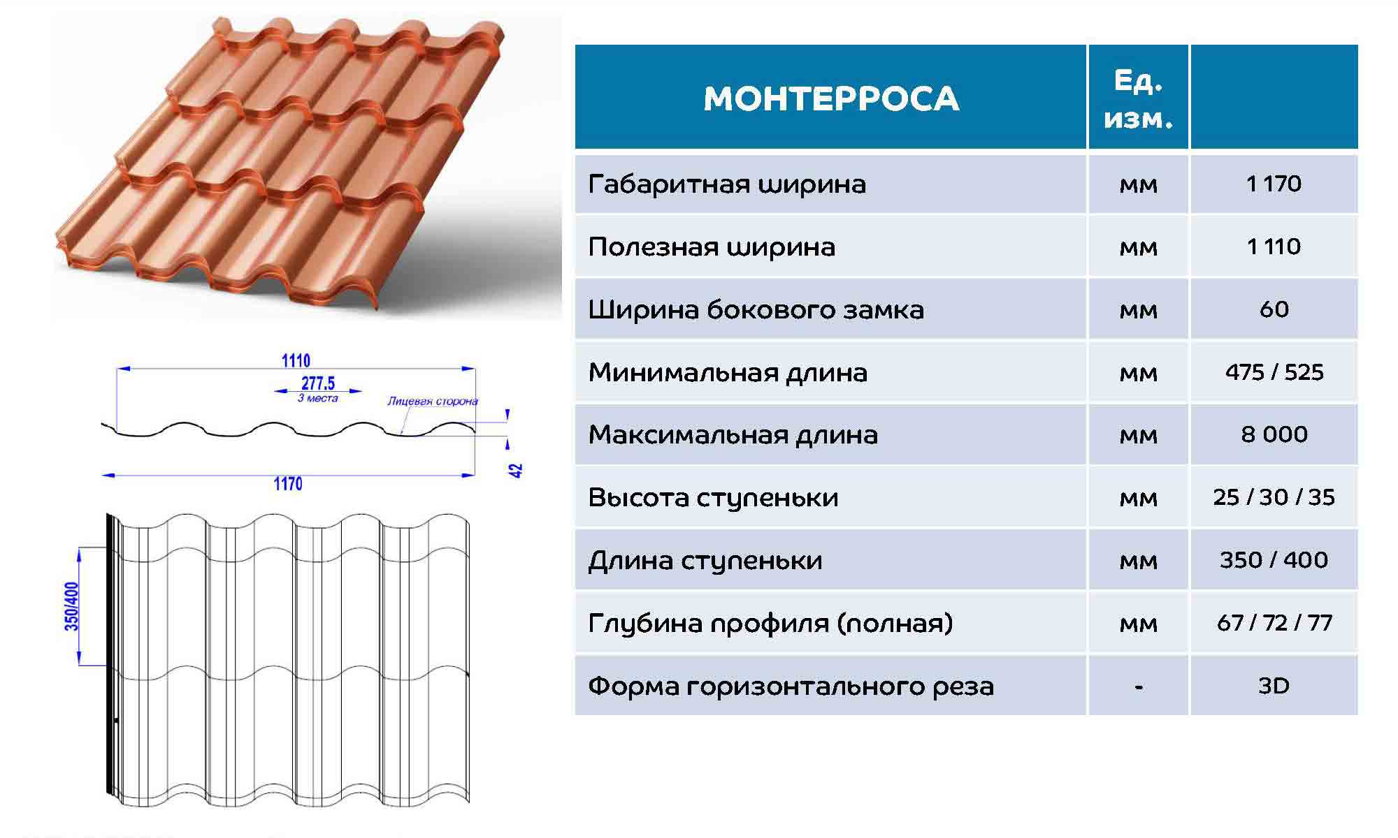 Металлочерепица МП Монтерроса-XL NormanMP (ПЭ-01-6005-0.5) в Видном